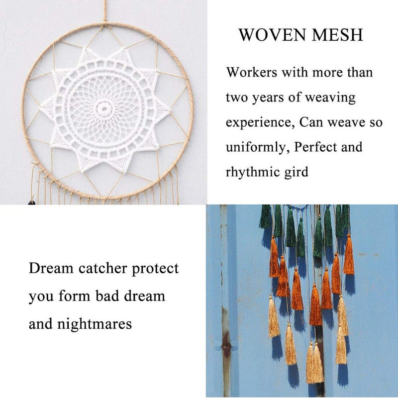 Pimuza Dream Catchers for Teens Girl Bedrooms Decor Boho Nightmare Crochet Sun Floral Woodland Traditional Dreamcatcher Windchime for Boy Room Decorations, Baby Shower, Toddler Crib,Gold Green Orange - Image 2